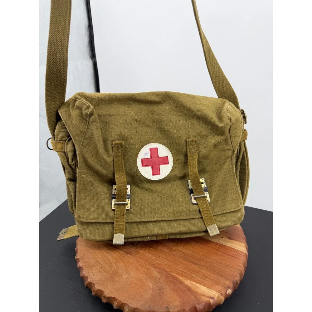 Vintage Soviet Russian Military Medic Messenger Bag Unisex OS Olive Red Cross